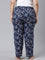 Women Printed Blue Cotton Knit Lounge Pants