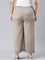 Women Solid Khaki Mid Rise Linen Wide Pant