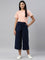 Women Solid Navy Linen Mid Rise Culottes