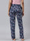 Women Printed Blue Cotton Knit Lounge Pants