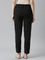 Women Solid Black Mid Rise Linen Ikat Pencil Pants