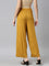 Women Solid Mustard Viscose Mid Rise Knit Palazzos