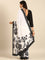Black & white satin printed saree with hand embroidery & ready made blouse