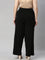 Women Solid Black Viscose Mid Rise Knit Palazzos