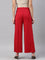 Women Solid Cherry Viscose Mid Rise Knit Palazzos