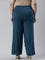 Women Solid Turquoise Blue Viscose Mid Rise Knit Palazzos