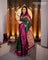 Pure soft silk saree green and purple with allover zari checks & paisley buttas and rettapet zari woven border