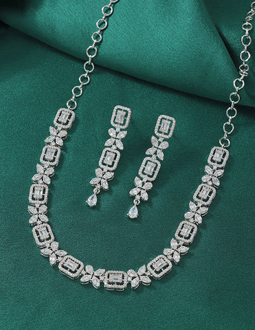 Designer Zirconia Crystal Gardenia Elegance Necklace Set
