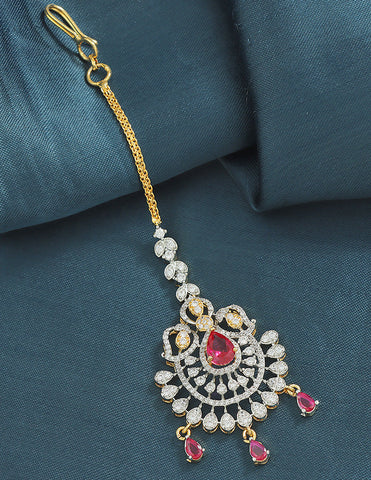 Designer Zirconia Ruby Radiance Maang Tikka
