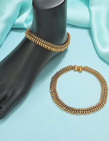 Designer Temple Bud Motif Antique Anklets