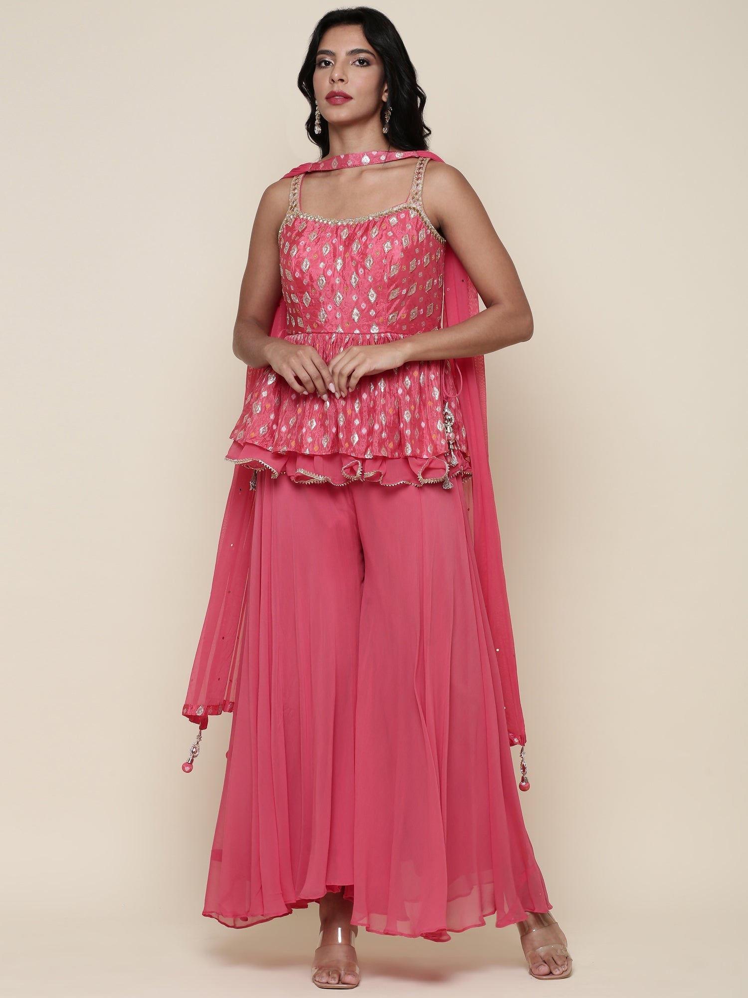 Ghajari georgette peplum and palazzo three piece set
