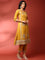 Mustard tissue fabric embroidered three piece suit set with contrast dupatta
