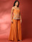 Burnt orange hand embroidered three piece palazzo set