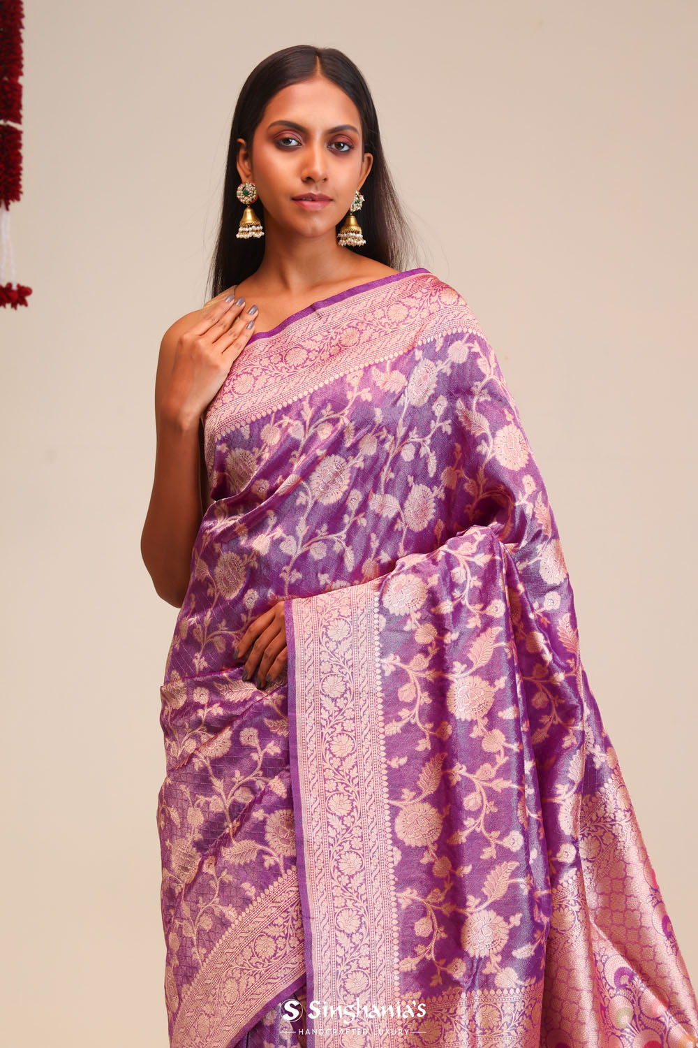 Jangla Tissue Banarasi Saree In Traditional Purple