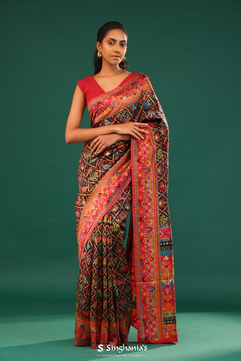 Ikat Kani Kashmiri Silk Saree - Dark Black