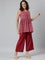 Women Solid Light Maroon Mid Rise Linen Wide Pant