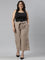 Women Solid Beige Linen Mid Rise Culottes