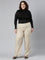 Women Light Beige Linen Cargo Pant