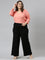 Women Solid Black Mid Rise Ribbed Palazzos