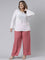 Women Solid Rusty Pink Viscose Mid Rise Rib Palazzos