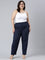 Women Navy Stripe Linen Pencil Pants