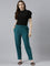 Women Solid Teal Mid Rise Casual Rib Pants