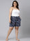 Women Printed Blue Cotton Knit Lounge Shorts