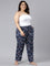 Women Printed Blue Cotton Knit Lounge Pants