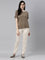 Women Solid Light Beige Mid Rise Shiny Pants