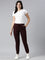 Women Solid Dark Wine Mid Rise Casual Joggers