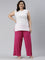 Women Solid Dark Rose Viscose Mid Rise Knit Palazzos