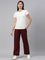 Women Solid Bright Maroon Linen Cargo Pant