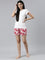 Women Printed Red Cotton Knit Lounge Shorts