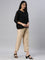 Women Solid Beige Straight Fit Silk Pant