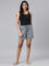 Women Printed Black Cotton Knit Relaxed Fit Mid Rise Lounge Shorts