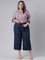 Women Solid Navy Linen Mid Rise Culottes