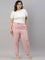 Women Solid Light Pink Mid Rise Linen Pencil Pants