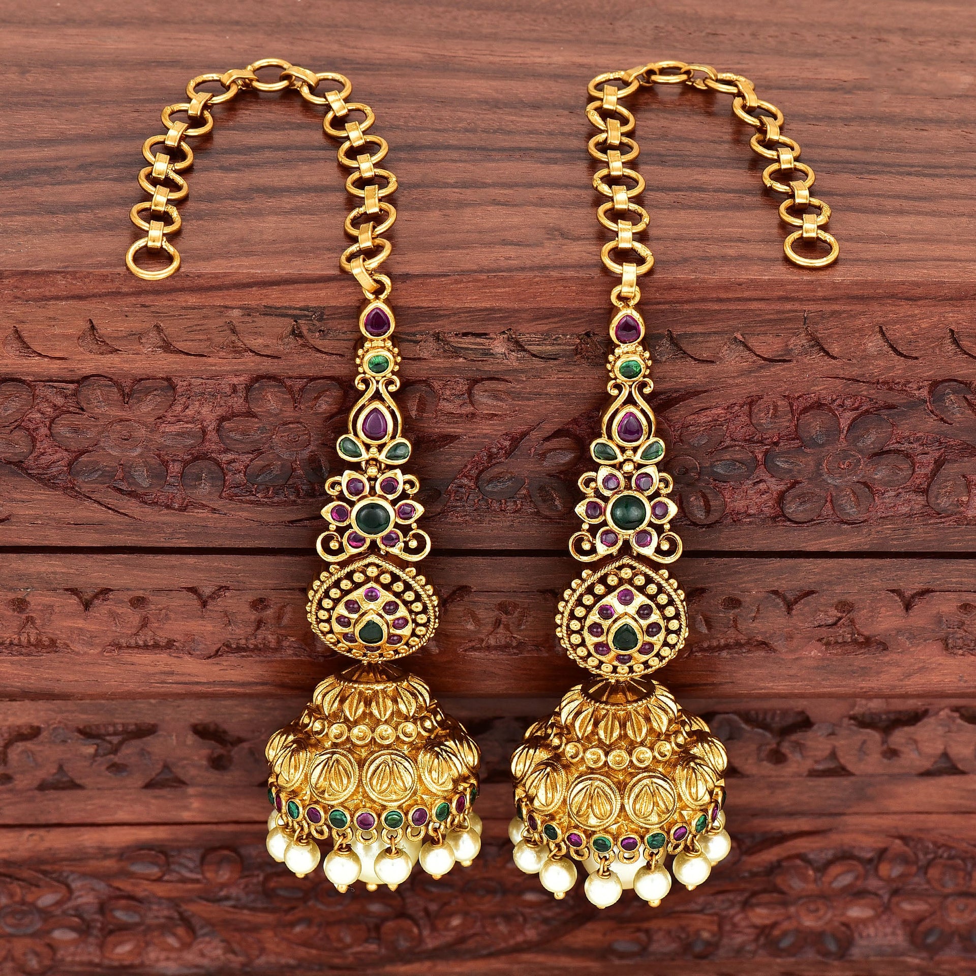 Antique Zirconia Kempu Jhumka Earrings