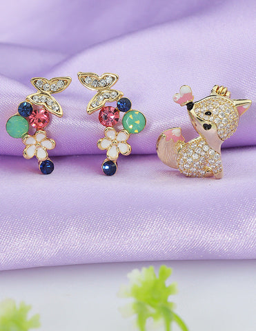 Designer Ceramic Earrings and Brooch Combo