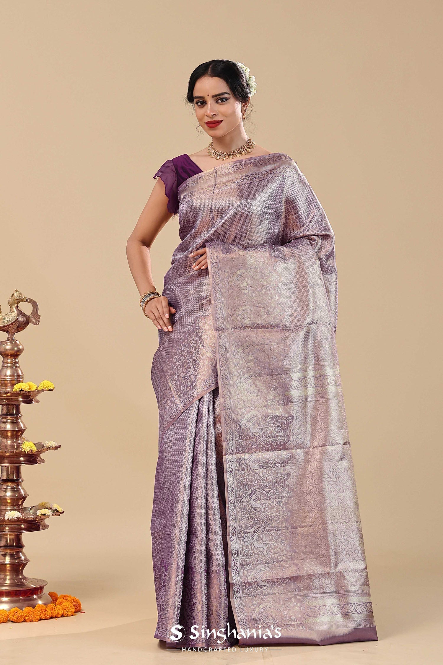 Amethyst Purple Kanjivaram Saree With Designer Border