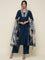 Muslin Midnight Blue embroidered Three piece suit set