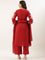 Maroon Cotton Print With Embroidery Three Piece Suit Set