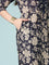 Indigo Blue Modal Silk Floral Digital Print Three Piece Set