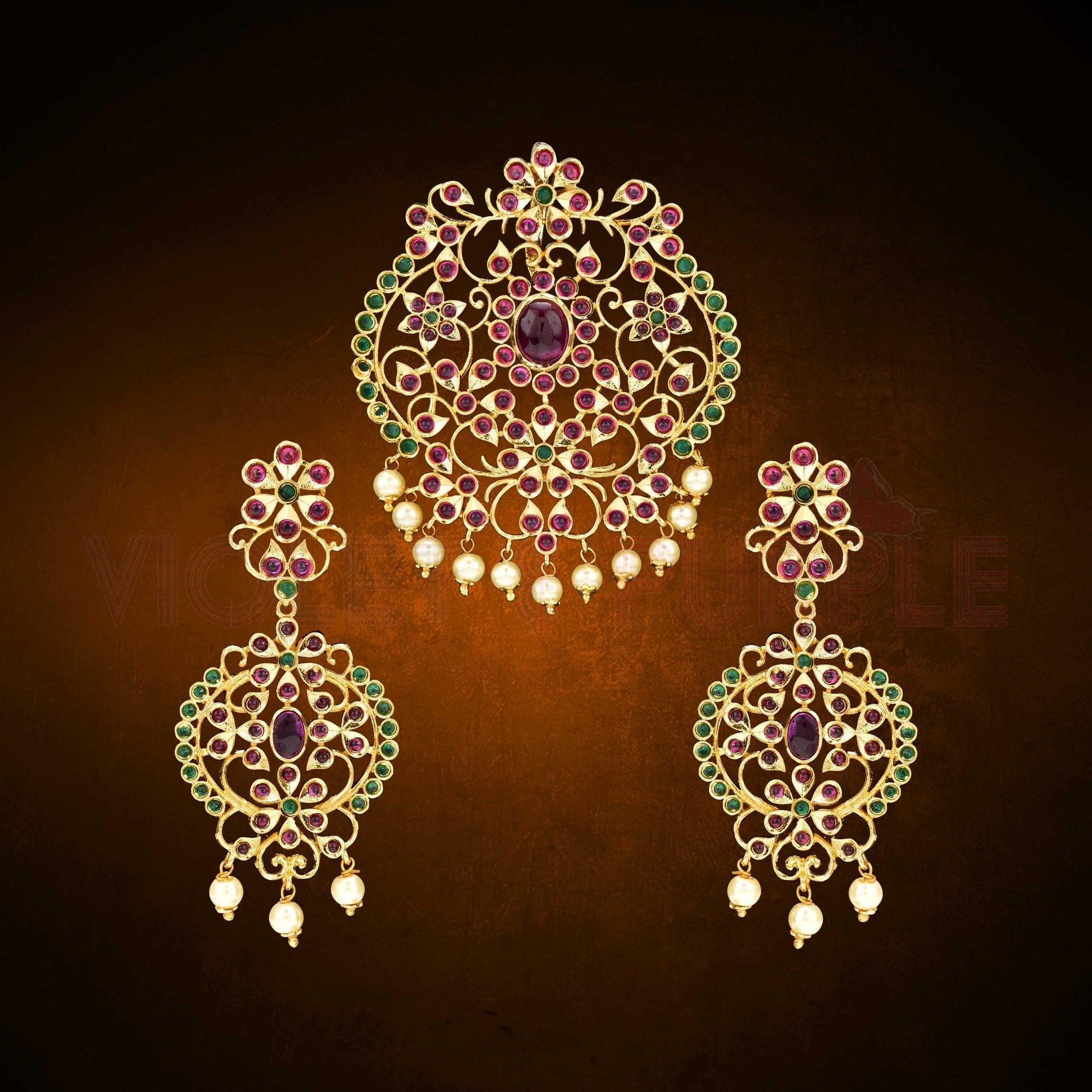 Designer Kempu Pendant Set