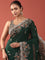 Bottle Green Crepe Embroidery Saree With Readymade Blouse
