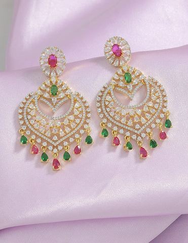 Designer Zirconia Halo Chandbali Earrings