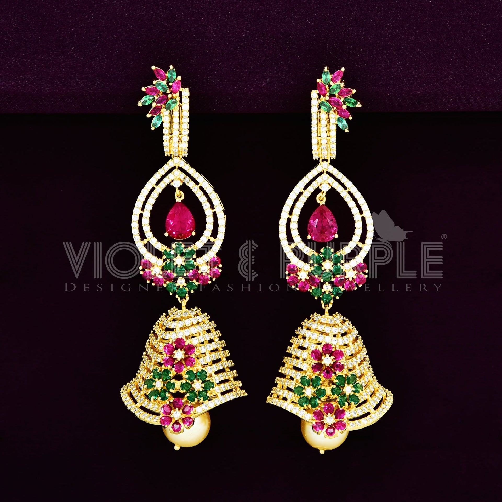 Zirconia Jhumka Earrings 89501