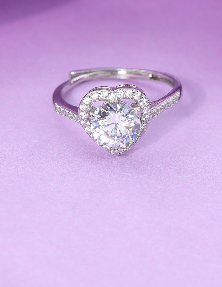 Designer Zirconia Heart Shape Adjustable Finger Ring