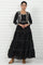 Black Abstract Printed Dori Embroidered Jacquard Flared Dress And Jacket Set