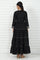 Black Abstract Printed Dori Embroidered Jacquard Flared Dress And Jacket Set